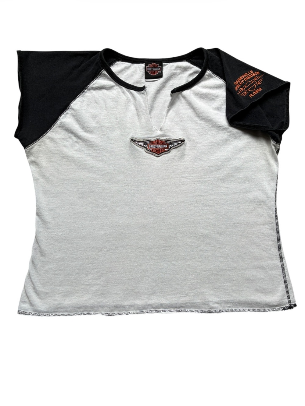 Harley-Davidson Women’s White Black Raglan T-Shirt 100% Cotton Size XL